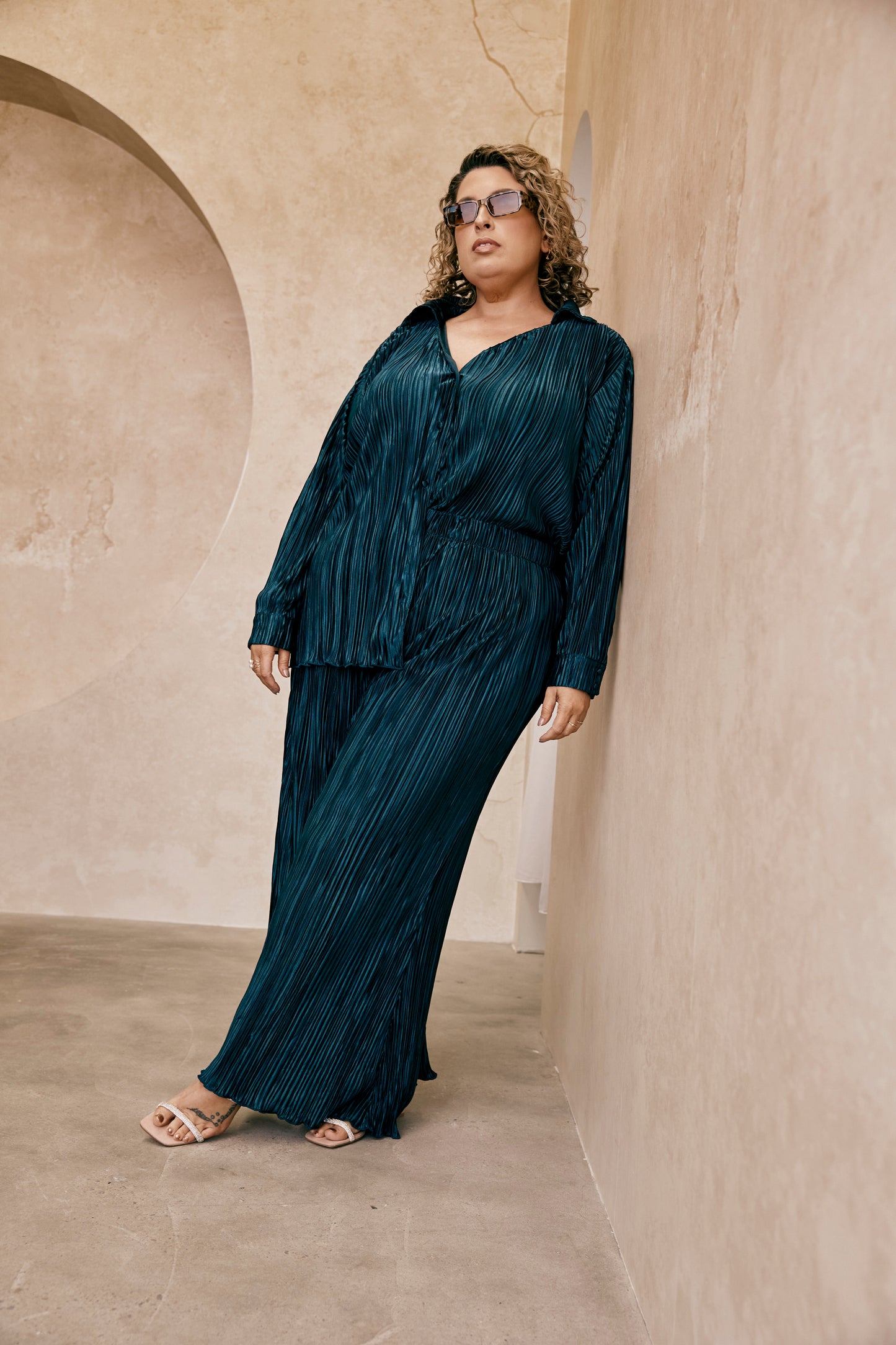 Paula Plisse Pant in Dark Emerald