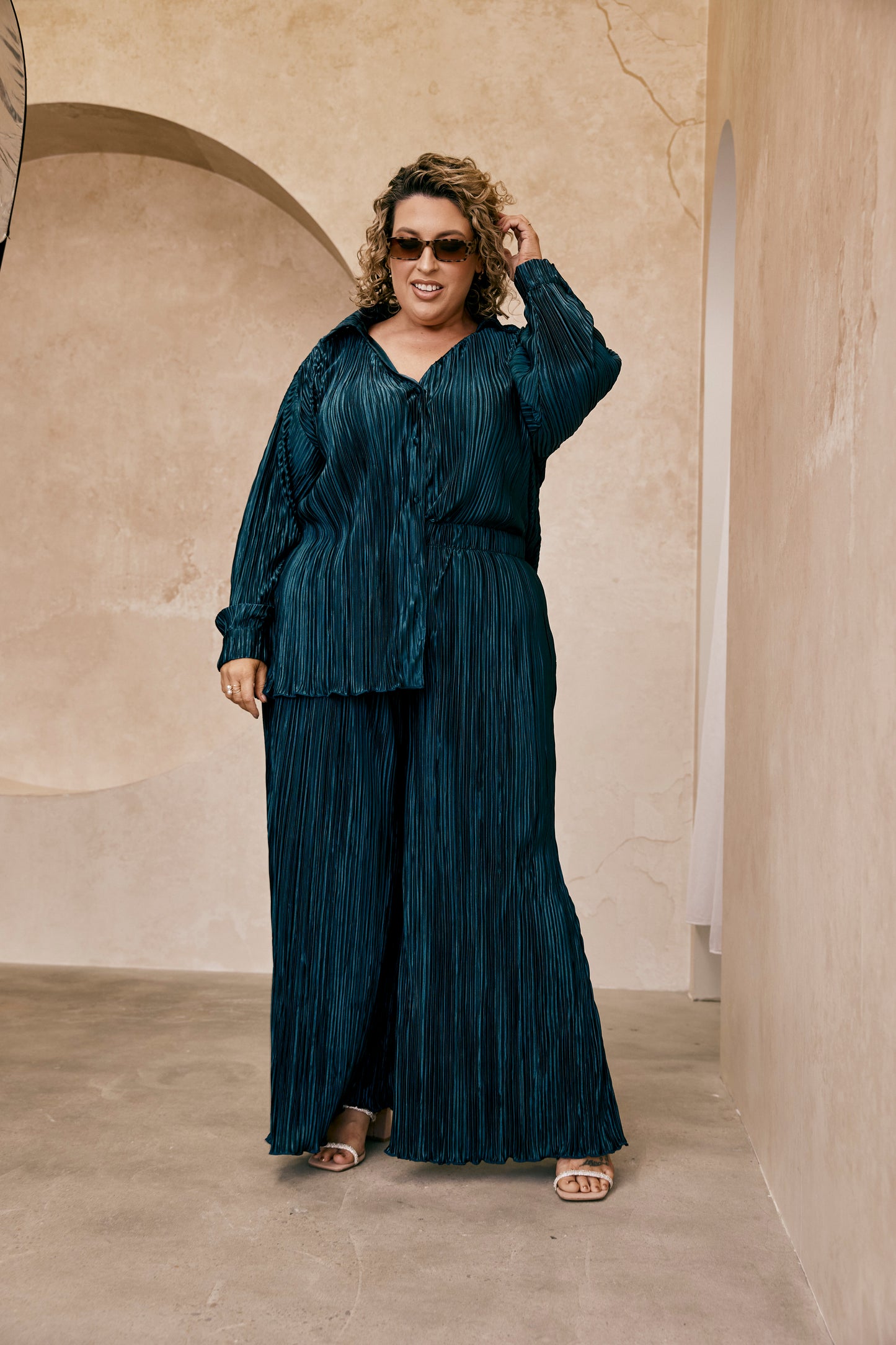 Paula Plisse Pant in Dark Emerald