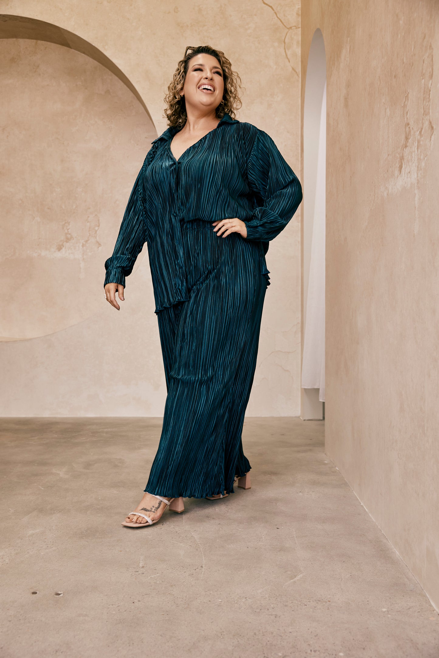 Paula Plisse Pant in Dark Emerald