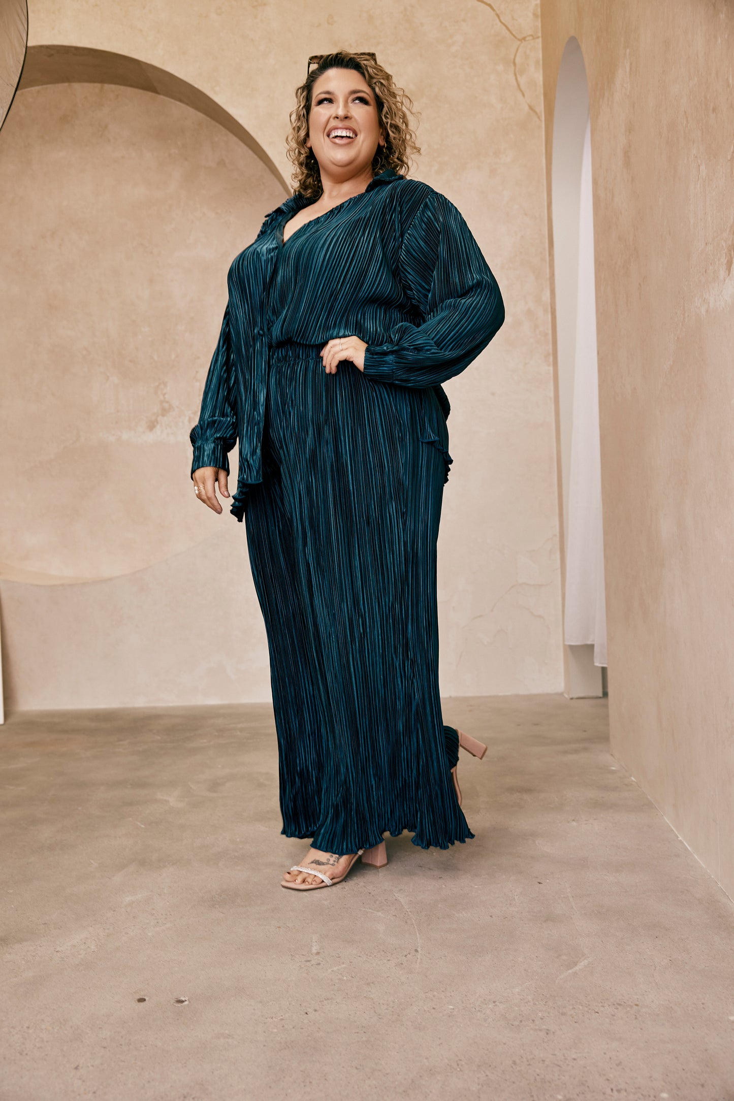 Paula Plisse Pant in Dark Emerald