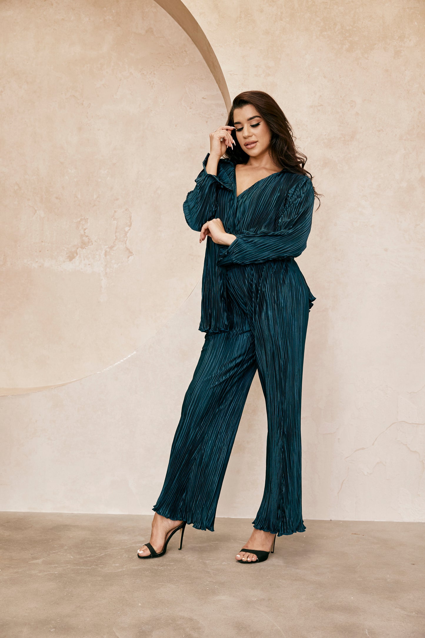 Paula Plisse Pant in Dark Emerald