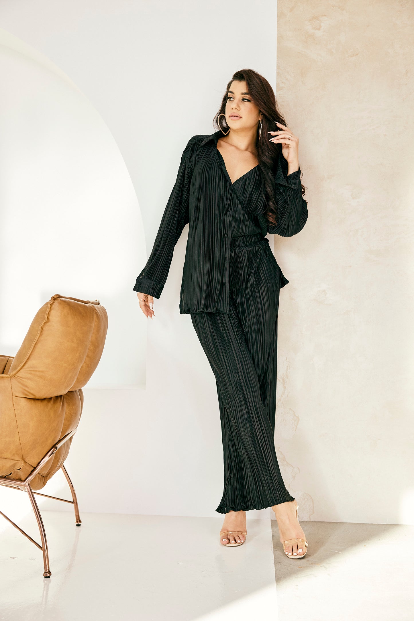 Paula Plisse Pant in Black