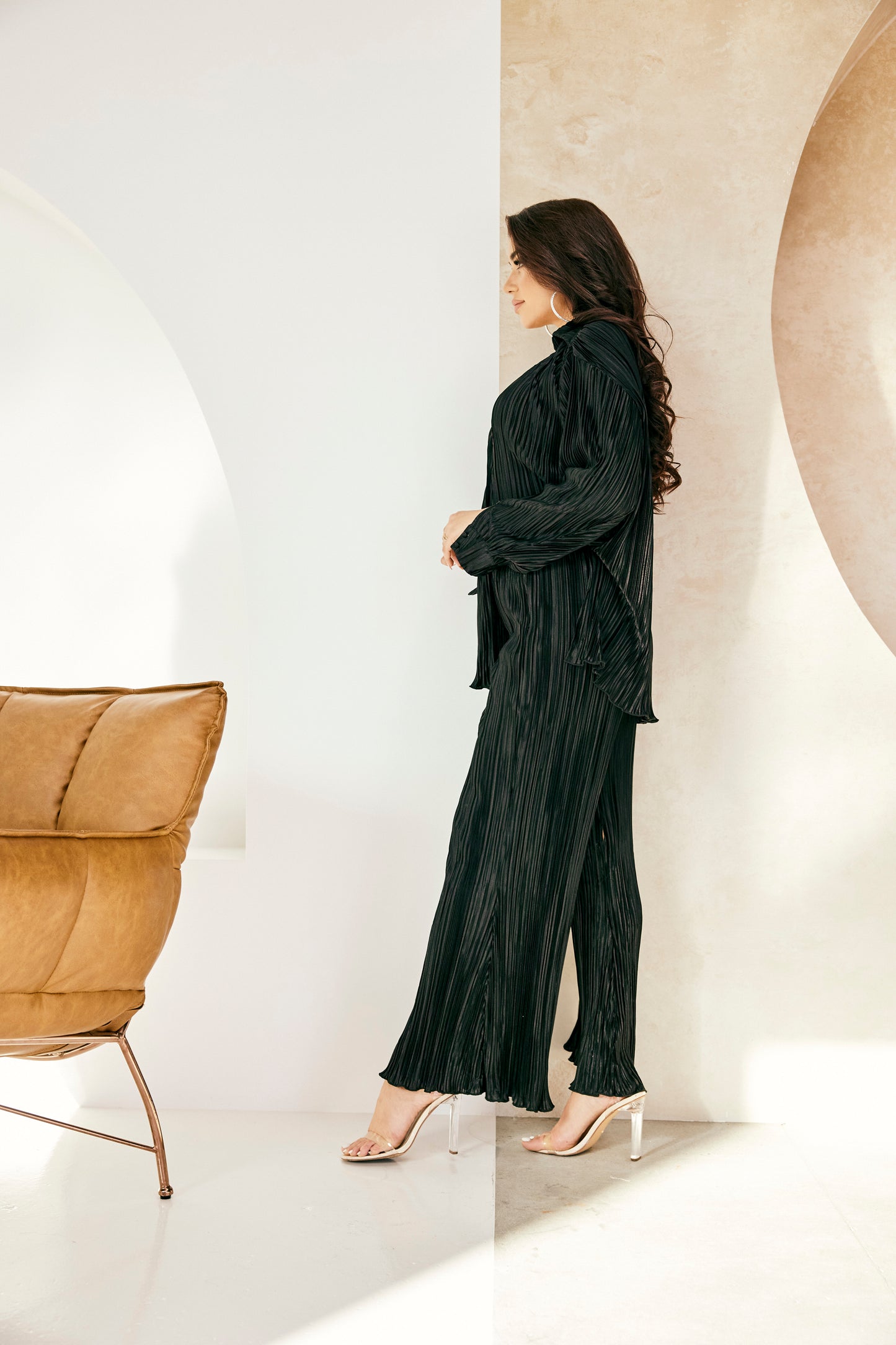 Paula Plisse Pant in Black