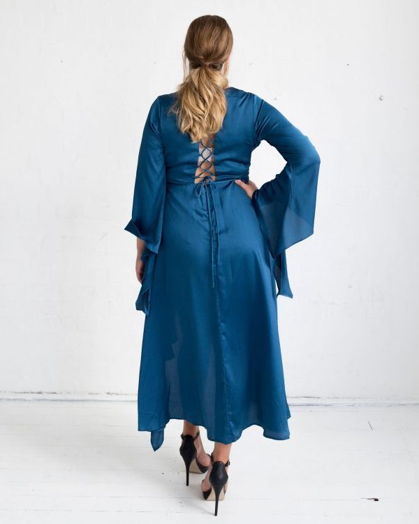 Jasmine Dress (with front ruffle) - Blue Peacock Colour - FINAL SALE