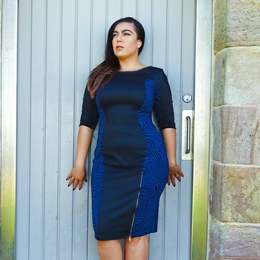 Signature Alessandra Dress - Blue Swirl and Black - FINAL SALE