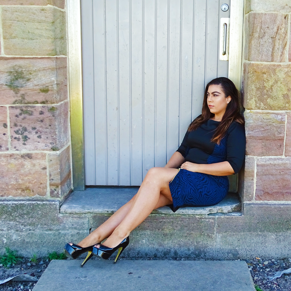 Signature Alessandra Dress - Blue Swirl and Black - FINAL SALE