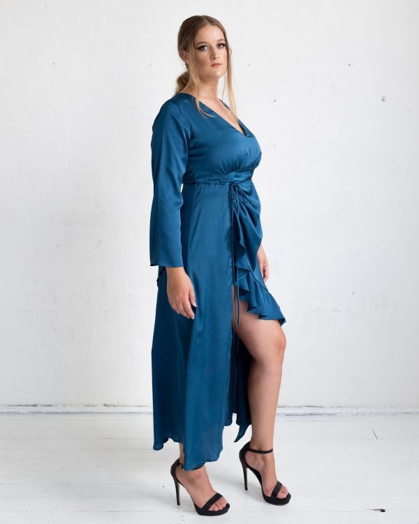 Jasmine Dress (with front ruffle) - Blue Peacock Colour - FINAL SALE