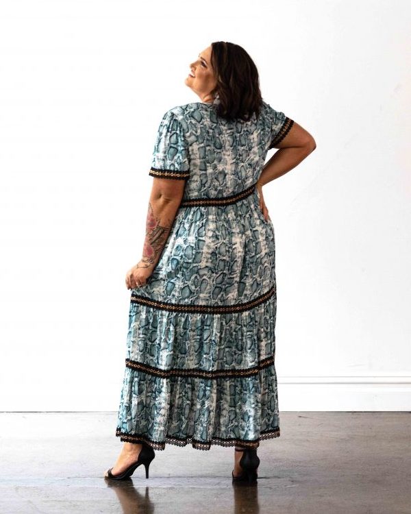 Venice Maxi Dress in Teal Snakeprint