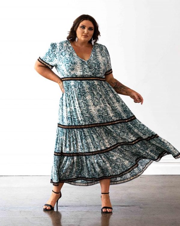 Venice Maxi Dress in Teal Snakeprint