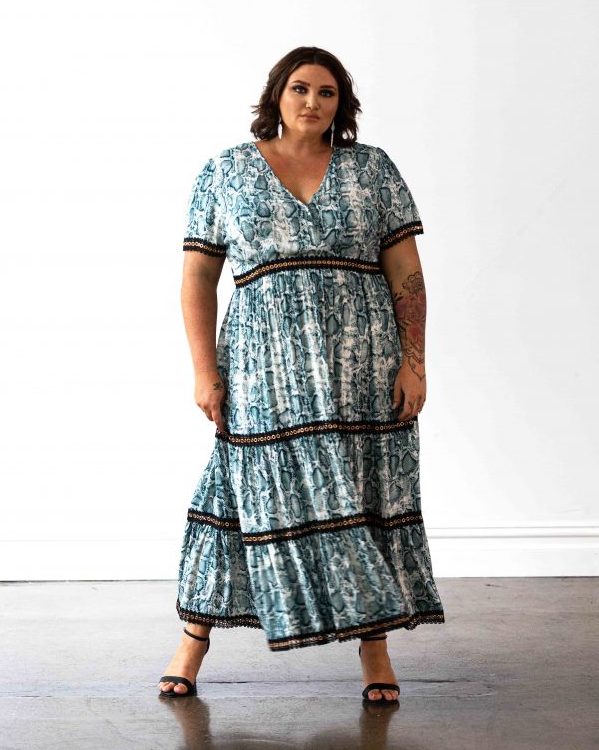 Venice Maxi Dress in Teal Snakeprint