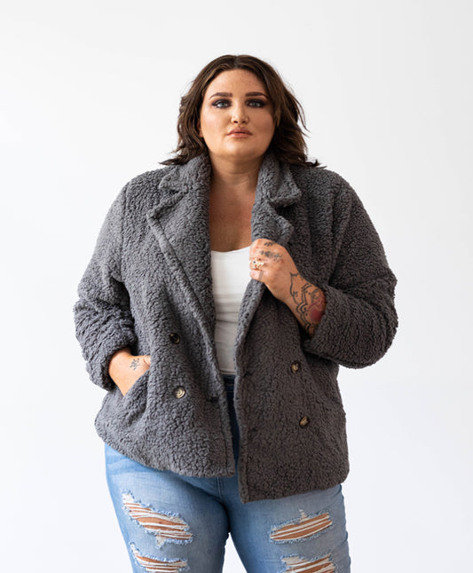 Lux Teddy Coat - Dark Grey - FINAL SALE