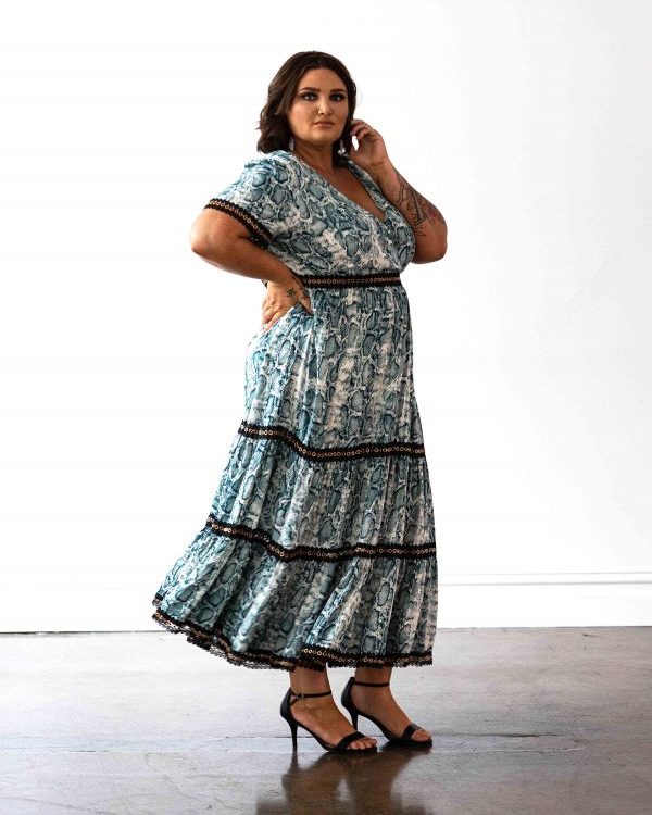 Venice Maxi Dress in Teal Snakeprint