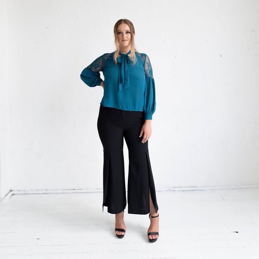 Geranium Lace Shoulder Blouse - Teal - FINAL SALE