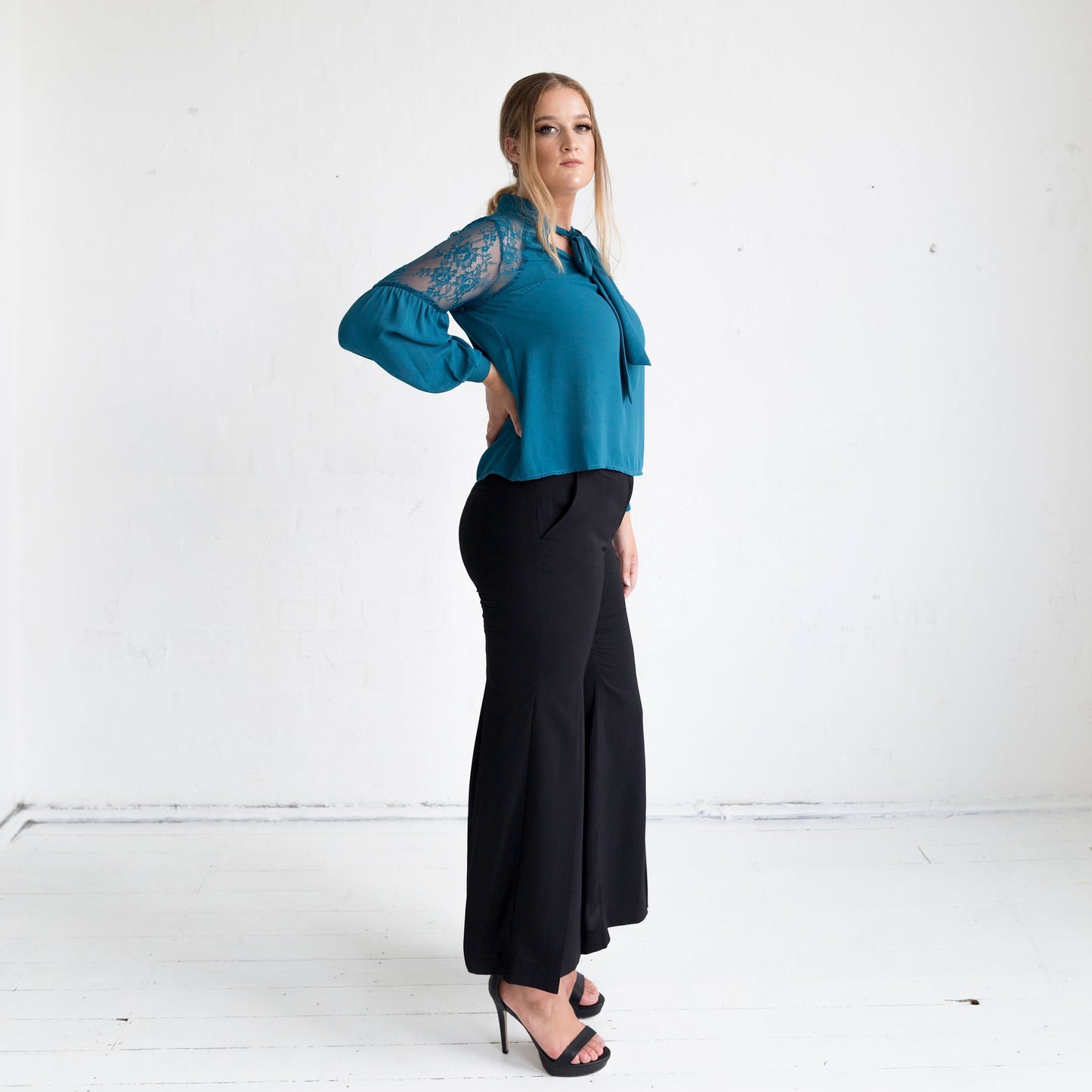 Geranium Lace Shoulder Blouse - Teal - FINAL SALE
