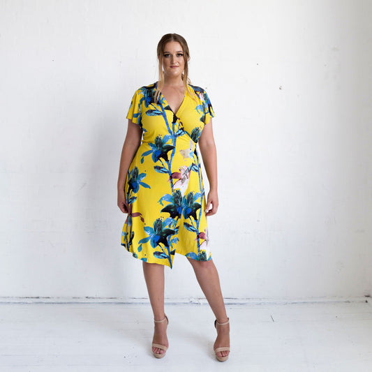 Hollywood Wrap Dress - Yellow Floral Print - FINAL SALE
