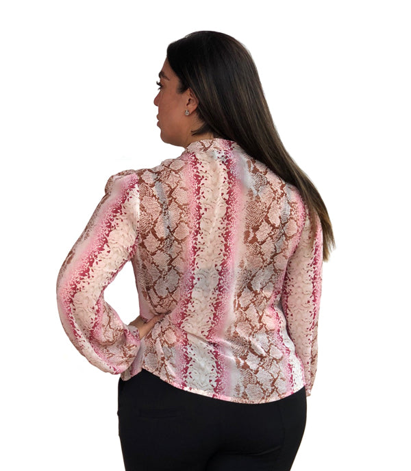 Primrose Pleated Blouse - Pink Snake Print - FINAL SALE