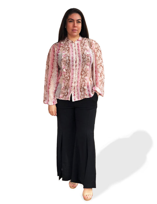 Primrose Pleated Blouse - Pink Snake Print - FINAL SALE