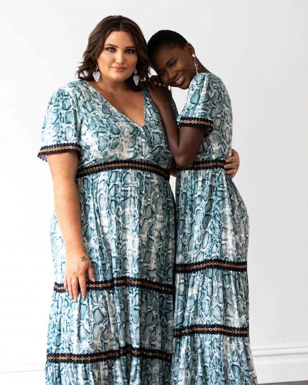 Venice Maxi Dress in Teal Snakeprint