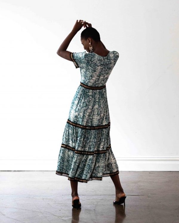 Venice Maxi Dress in Teal Snakeprint