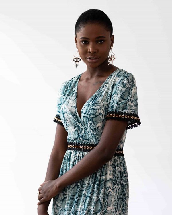 Venice Maxi Dress in Teal Snakeprint