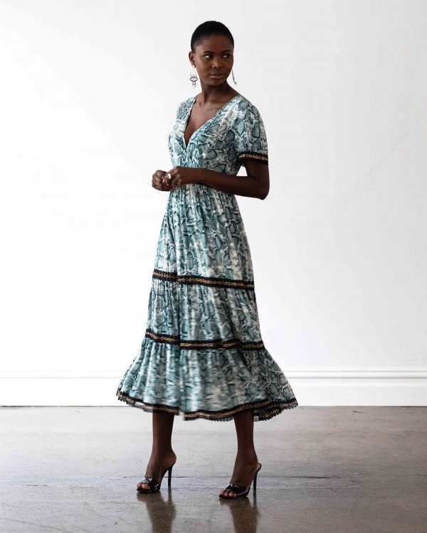 Venice Maxi Dress in Teal Snakeprint