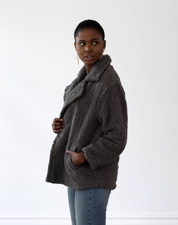 Lux Teddy Coat - Dark Grey - FINAL SALE