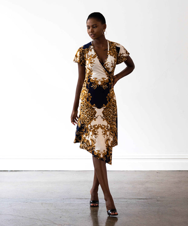 Hollywood Wrap Dress - Baroque Print - FINAL SALE