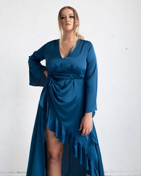 Jasmine Dress (with front ruffle) - Blue Peacock Colour - FINAL SALE