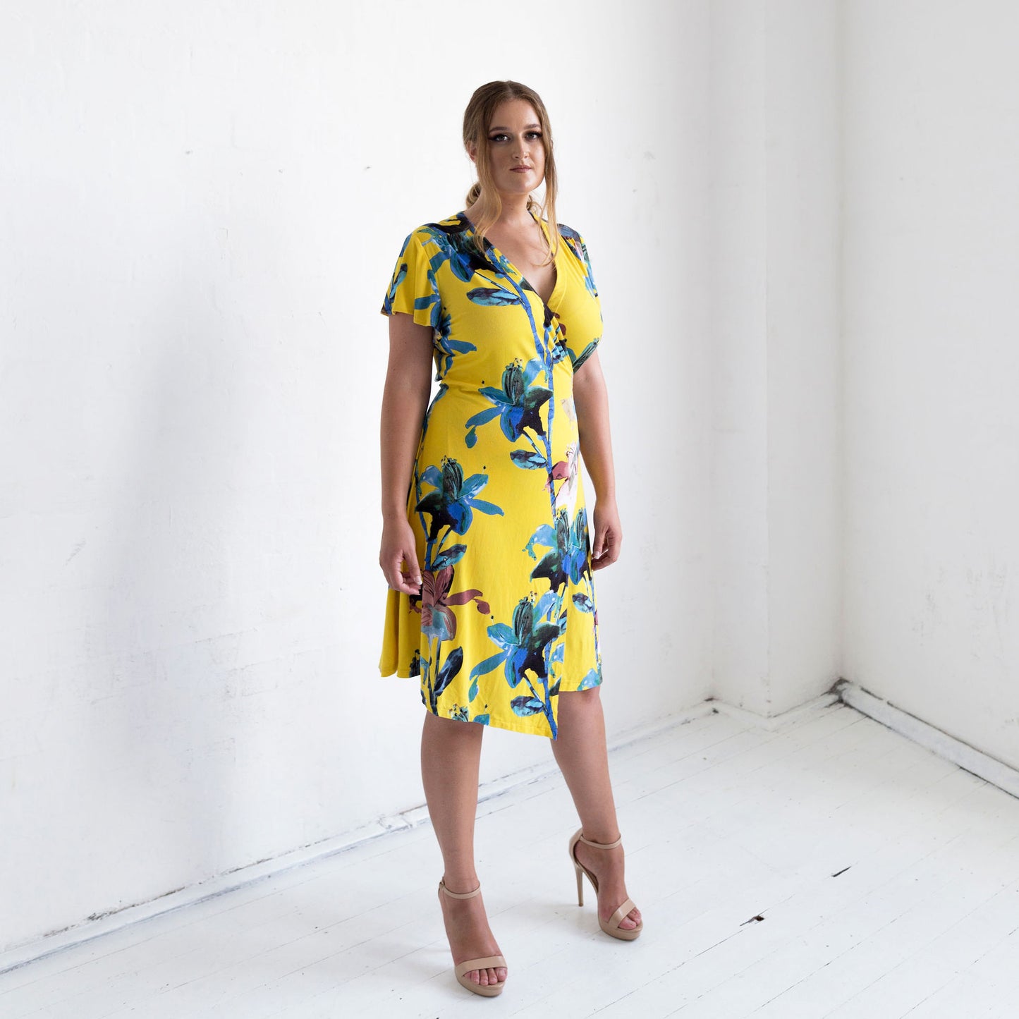 Hollywood Wrap Dress - Yellow Floral Print - FINAL SALE